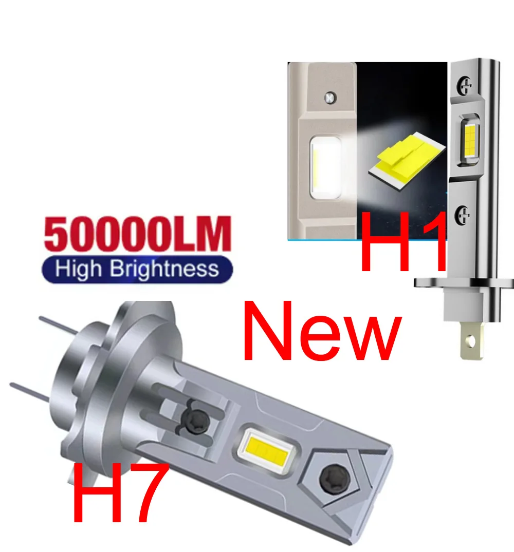 2Pcs Canbus LED H7 Light Bulb H1 LED Headlight Mini Size Design Wireless Fanless For Car LED Lamp CSP Chips 50000LM White