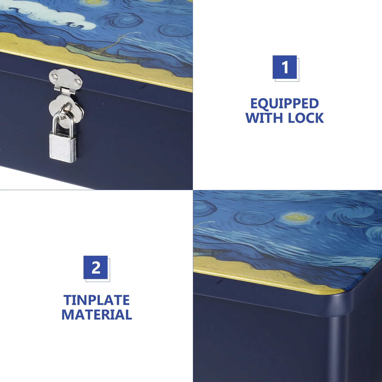 1 قطعة صندوق تخزين السماء خمر معدن القصدير مع قفل محكم كوكي حاوية الحلوى المطبخ علبة الزخرفية المحمولة