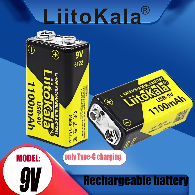 1-20PCS LiitoKala USB-9V 1100mAh  li-ion Rechargeable Battery Type-C USB 6F22 9V Battery for RC Helicopter Model Microphone Toy