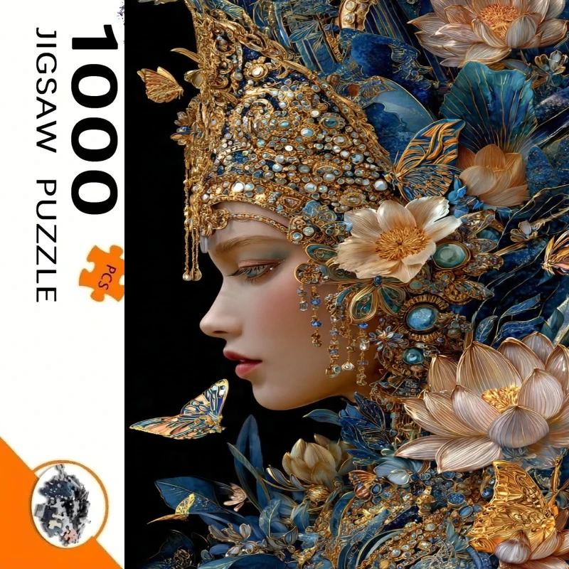 quebra-cabeca-de-500-pecas-com-retrato-ornamentado-de-deusa-azul-e-dourada-arte-fantastica-oriental-presente-para-alivio-do-estresse