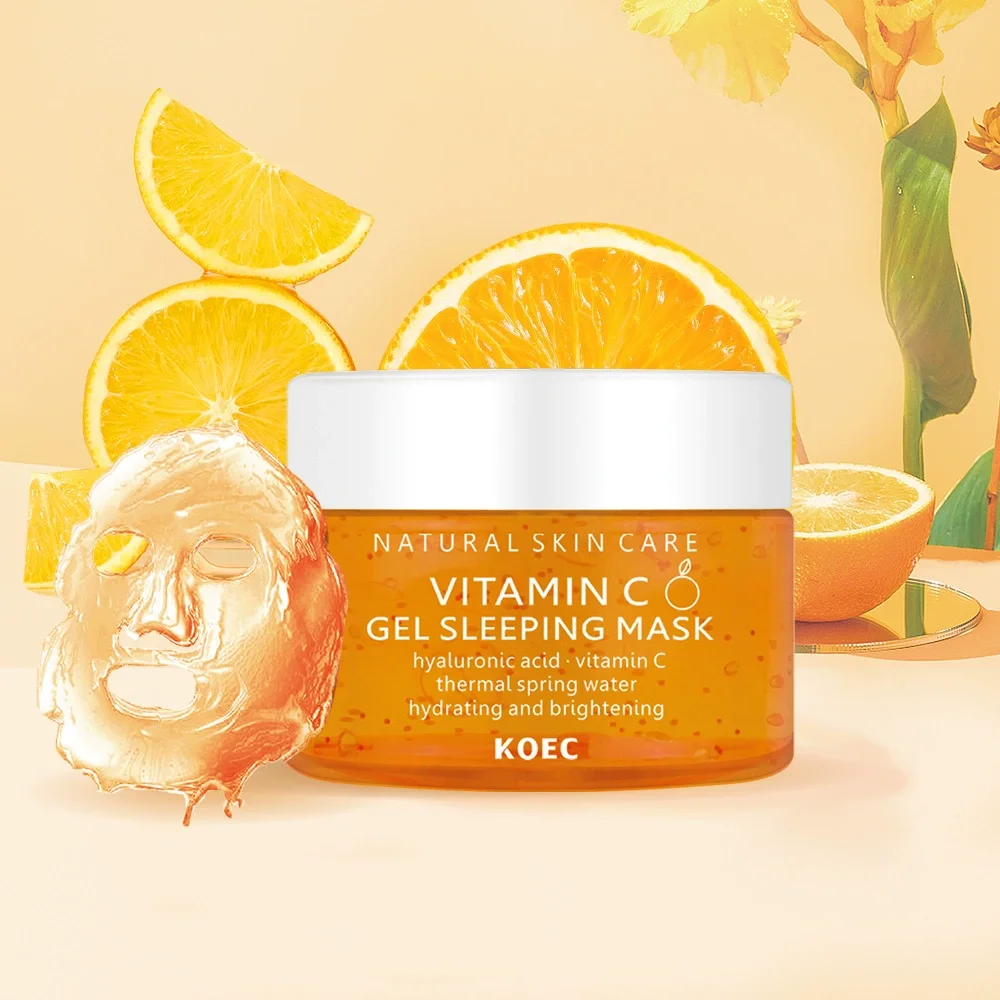 

150g KOEC Vitamin C Gel Sleeping Mask Moisturizing Brightening Soothing Hyaluronic Acid Thermal Spring Water Menthol Extract