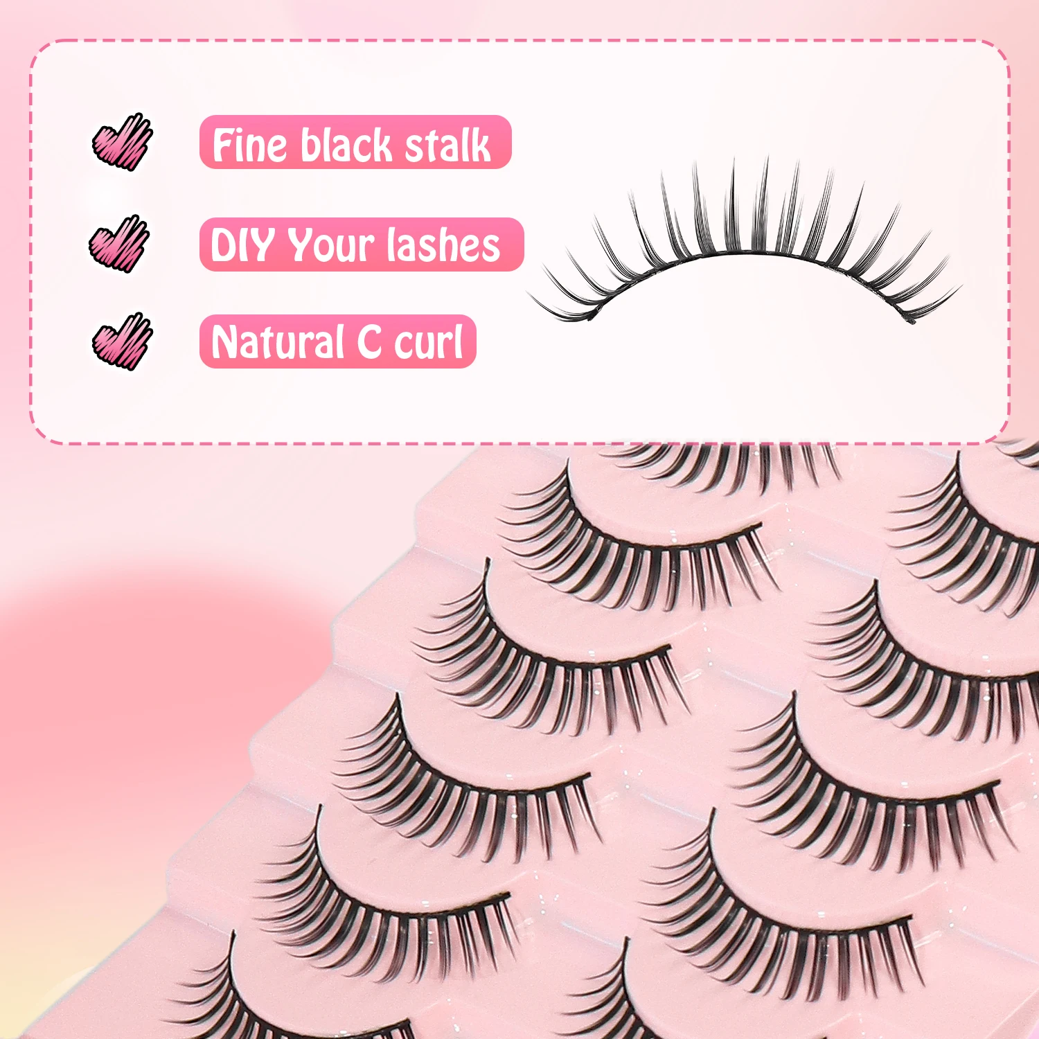 10 Pairs in a Pack, Cartoon-Style False Eyelashes, Distinct Strands, Natural Wet Look, Photogenic Anime-Style Eyelashes, Fluffy 3D False Eyelashes