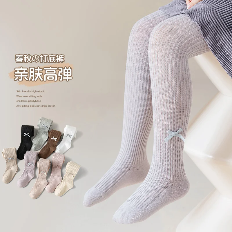 Cute Girls Thin Vertical Stripe Silver Thread Mini Bow Anti Pilling Tights Durable Elastic Breathable Lolita Princess Pantyhose