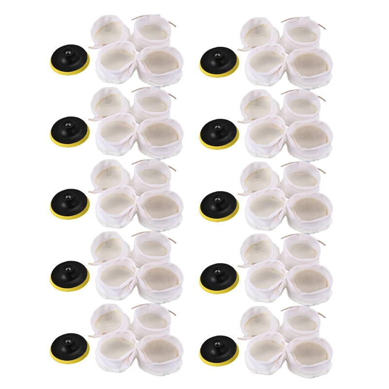 50Pcs Polisher/Buffer Kit Soft Wool Bonnet Pad White:4 Inch