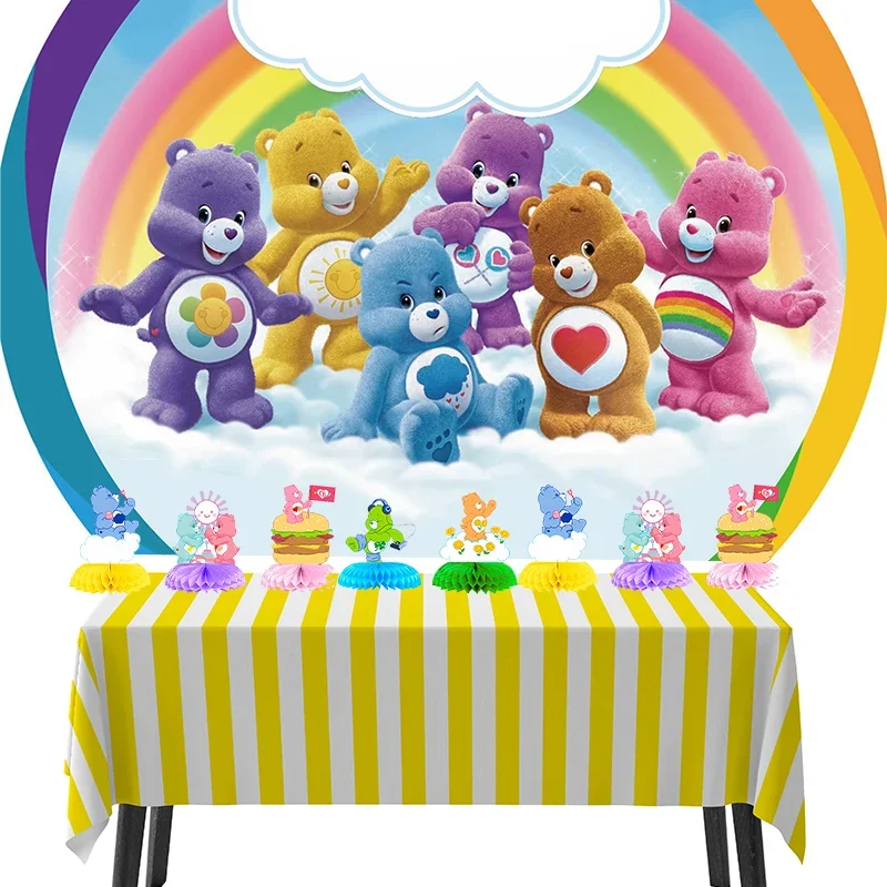 5pcs Care Bears Honeycomb Themed Desktop Decorations Supplies Children Gifts for Baby Shower Birthday Party Celebration Set
