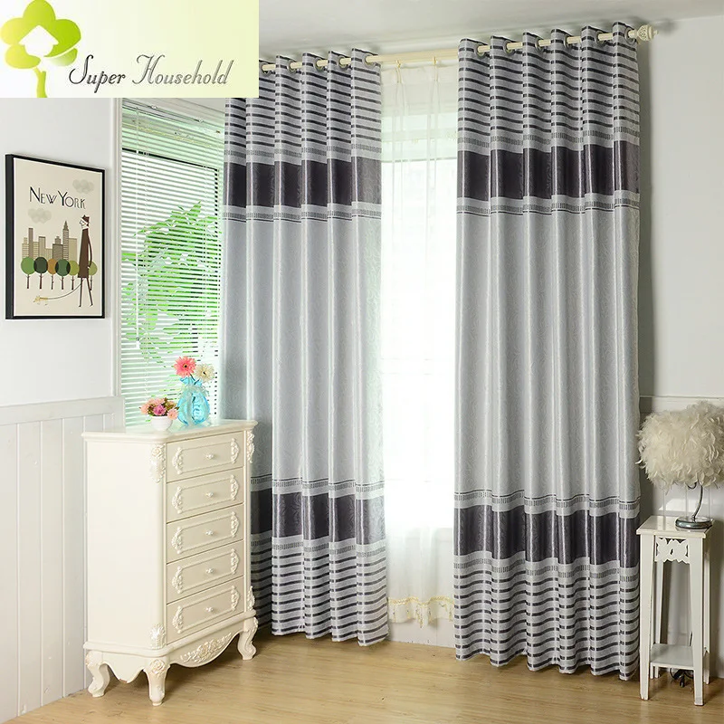 Pastoral Stripe Embossing Curtains for Bedroom Living Room Window Treatments Blackout Curtain for Door Kitchen Hotel Decorate