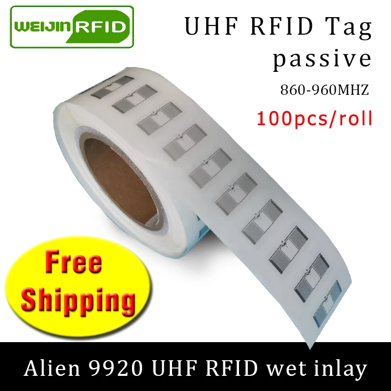 

UHF RFID tag EPC 6C sticker Alien 9920 H9 wet inlay 915mhz868mhz860-960MHZ 100pcs free shipping adhesive passive RFID label
