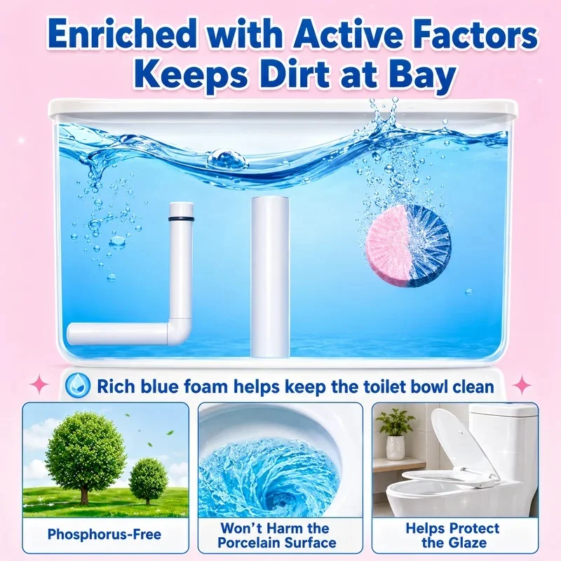 Automatic Toilet Bowl Cleaner Tablets, Long‑Lasting Blue Cleaning Blocks, Stain‑Removing Deodorant for Fresh Bathroom Odor view 6