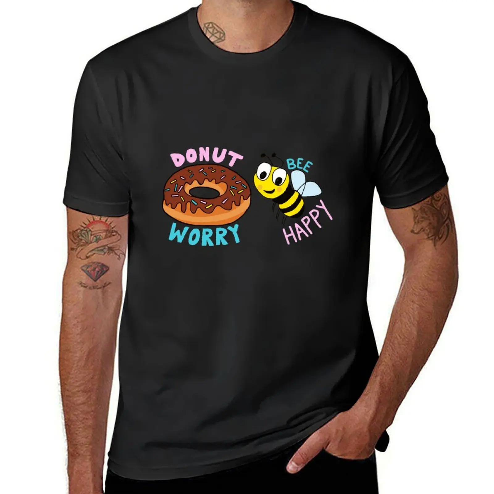 Donut Worry, Bee Happy T-Shirt sweat summer clothes customs design your own quick-drying designer t shirt men