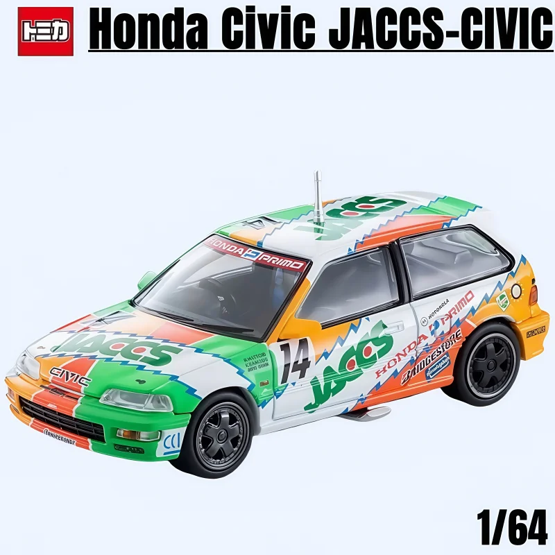 TOMICA TLV 1:64, N229b Honda Civic JACCS-CIVIC, Alloy die-cast static miniature simulation car Boom Play model, Boy toy Gift.