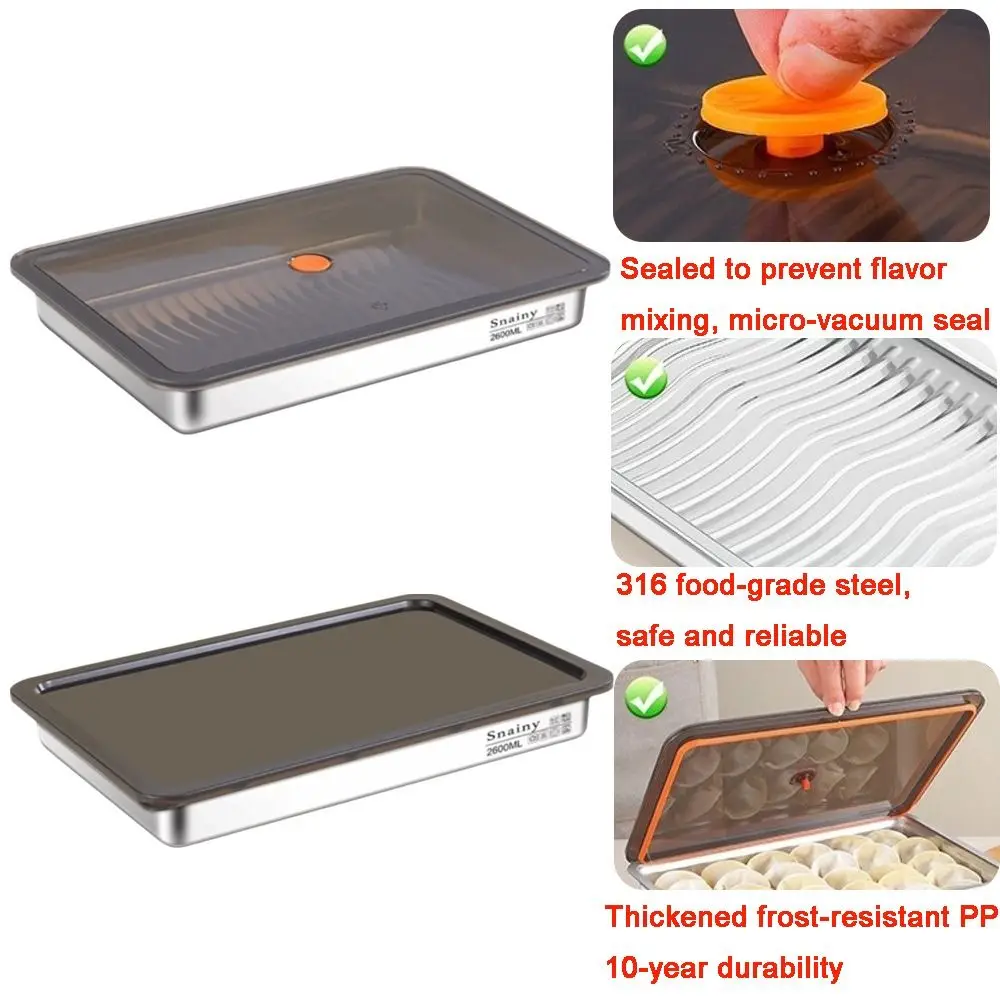 

316L Stainless Steel Dumpling Storage Box Non-Stick Airtight Freezer Box Large Capacity Food Storage Container Home Kitchen