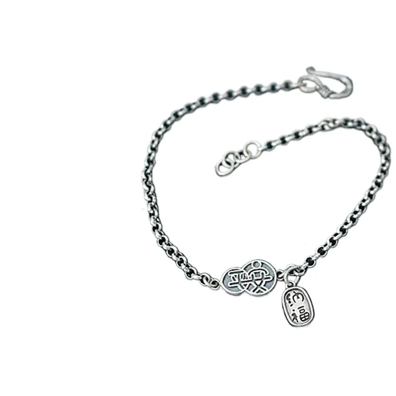 

Sterling silver anklet women's tide high sense retro versatile tag foot bare chain foot chain