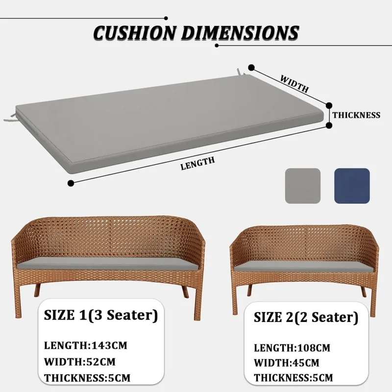 50D Bench Cushion Custom Waterproof Fabric Sofa Cushions UV-Resistant Seat Back Cushion Pads for Patio Garden Poolside Loungers