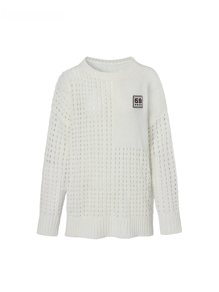 

LEDIM WANG Women's Knitted Long Sve Pullover Loose Fit Me Top White Transparent Spring Summer New Sle