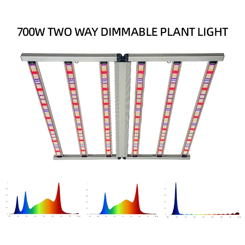 Dual Channel Knob Dimmable LED Grow Light 660W/700W High Power Full Spectrum IR+UV 6 Strips Plant Lamp