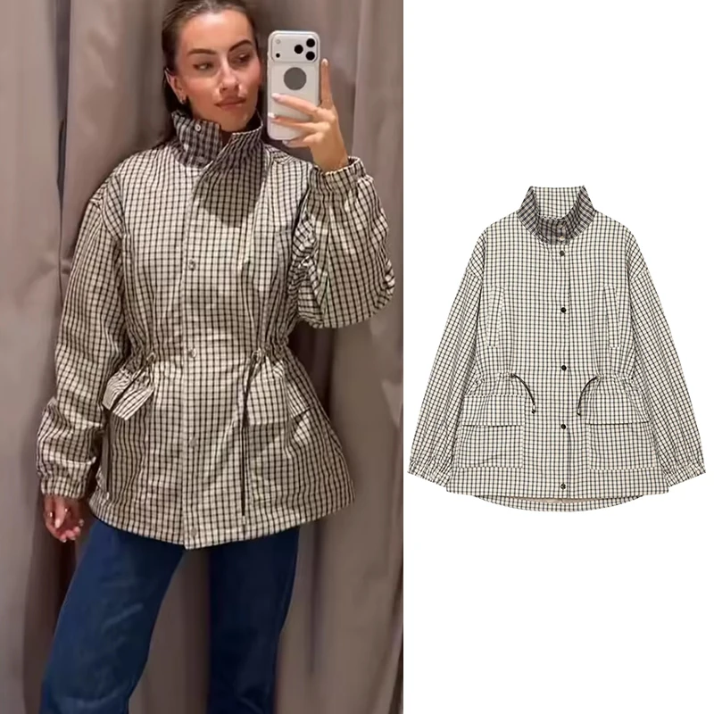 Autumn Jackets Women's 2026 New Fashion Loose Elegant Youth Plaid Coats Autumn Women's Chic Street Warm Long-sleeved Jackets