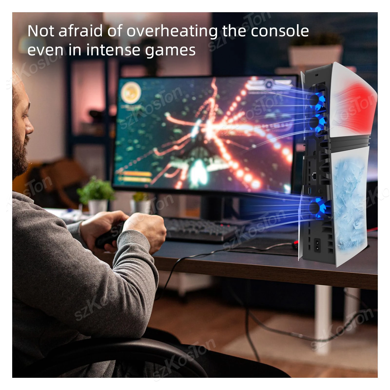 PS5 プロ用冷却ファン外部ファン静音クーラー調整可能な速度モードブルー LED プレイステーション 5 プロコンソールゲームアクセサリー