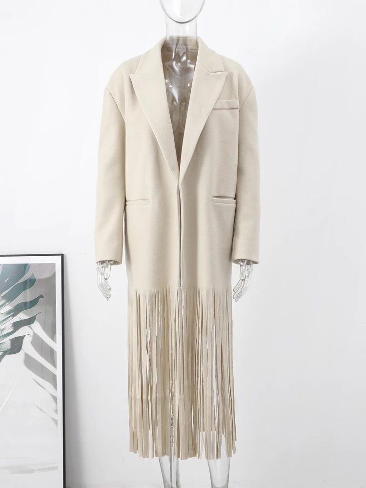 Quaste Aprikose Damen mantel elegante Herbst Langarm Revers weibliche Mäntel 2023 Winter mode Streetwear Tasche Dame Mäntel