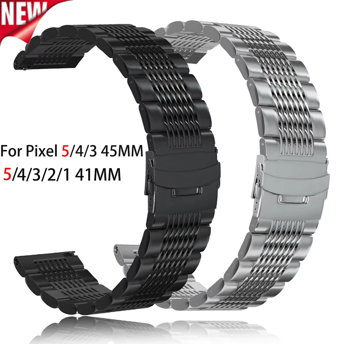 Solid Stainless Steel Band for Google Pixel 5 4 3 2 1 41mm Folding Buckle Metel Strap for Pixel 5 4 3 45mm Man Business Correa