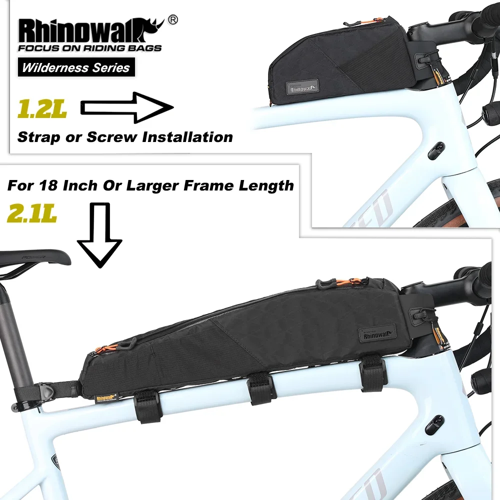 Rhinowalk Bike Front Frame Bag 1.2L/2.1L Water-Repellent Cycling Storage Luggage Packing for MTB&Road Fit Larger Frame Length