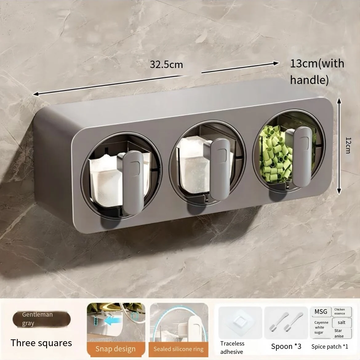 Condiment box Household kitchen items Wall Hanging condiment combination set Wall hanging non-punched plastic condiment box