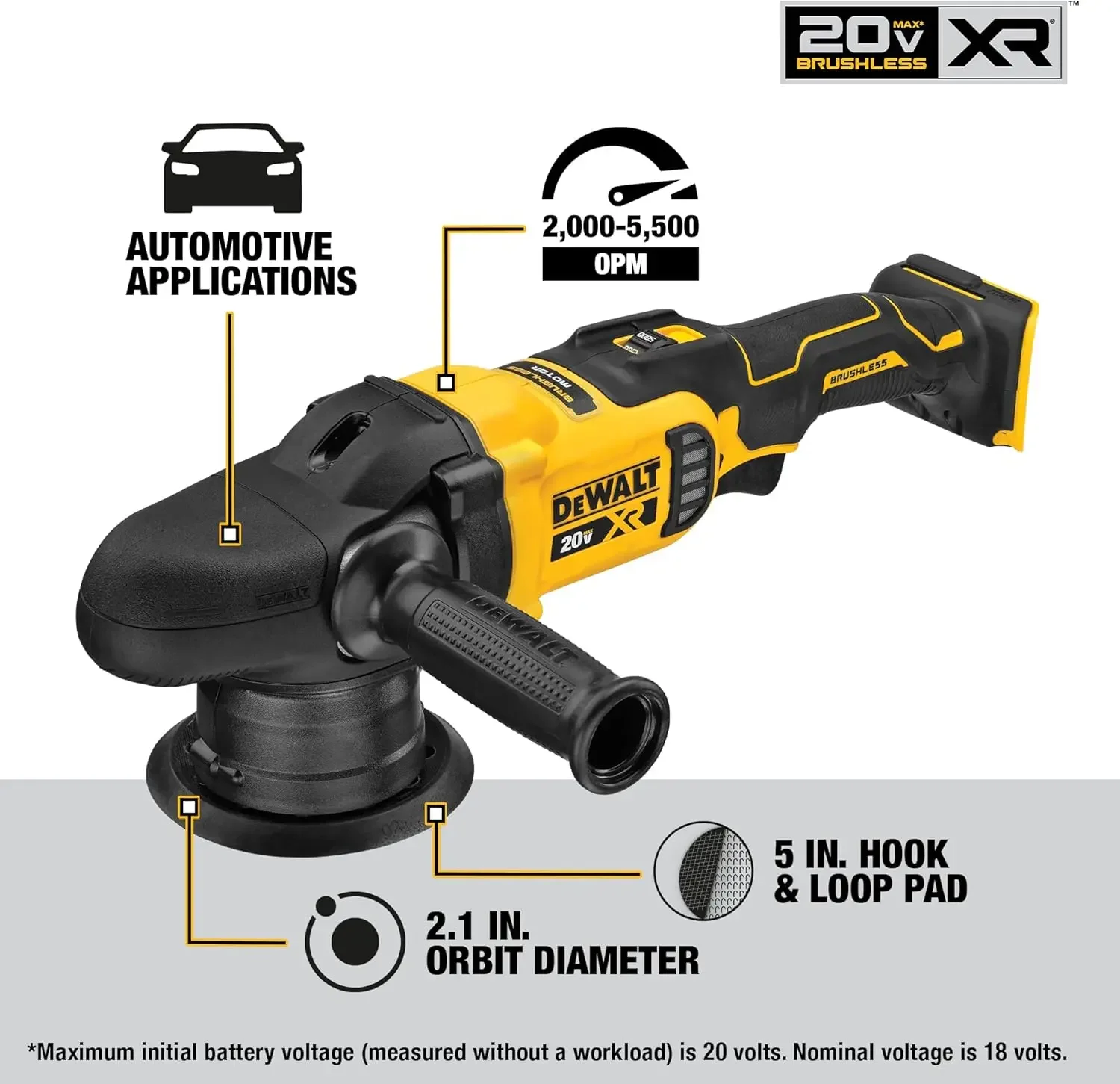 DEWALT 20V MAX* XR Cordless Polisher, Variable-Speed, Random Orbit, 5-Inch, Tool Only (DCM848B)