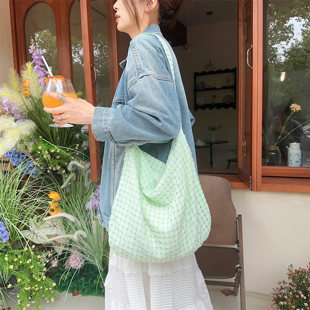 Summer New Hollow Out Bubble Grid Underarm Bag, Fresh Candy Color Canvas Tote Bag Casual Crossbody Shoulder Bag