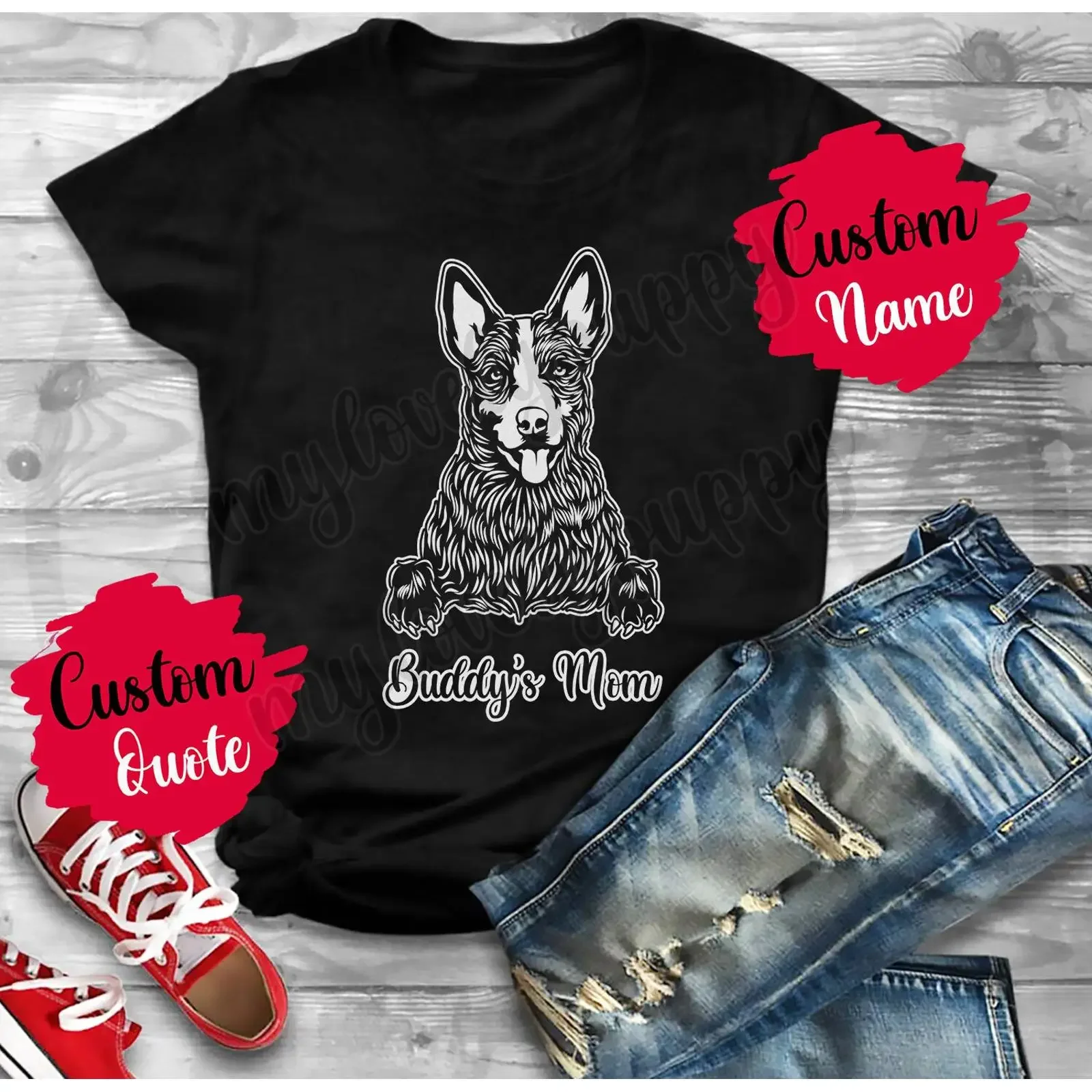 Personalized Custom Name Australian Cattle Dog Mom Dad T Shirt Blue Heeler Queensland Owner  vintage Washed graphic streetwear