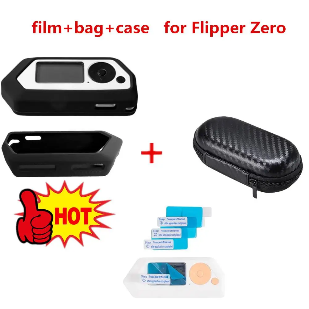 Set 3pcs Screen Protector + BLACK  Anti-slip Silicone Case+Bag For Flipper Zero Electronic Game Accessories Boys And Girls Gifts