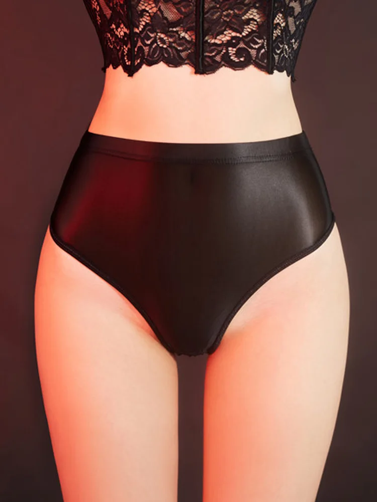 Sexy Candy Color Briefs Oil Glossy Shiny G-string High Waist Panties Bottom Wear Sheer See Through Sexy Thong Underwear