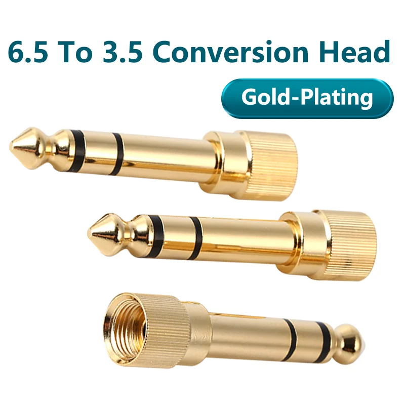 Microphone Adapter Stereo Headphone Jack Audio Plug Male to Female 35 Mm 635mm Golden