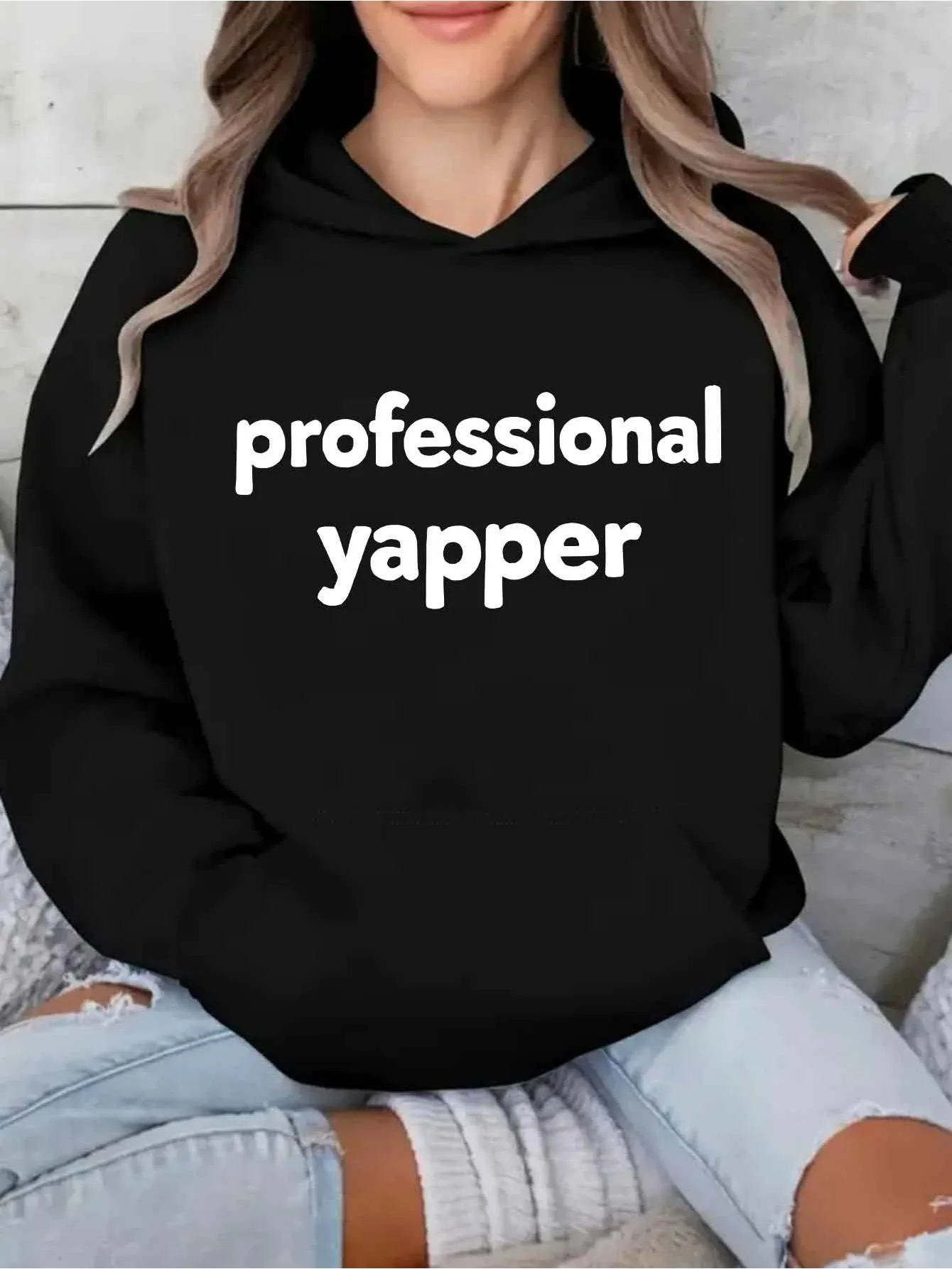 

Special promotion holiday elegant women's clothing "PROFESSIONAL YAPPER" print, pullover hooded sweater