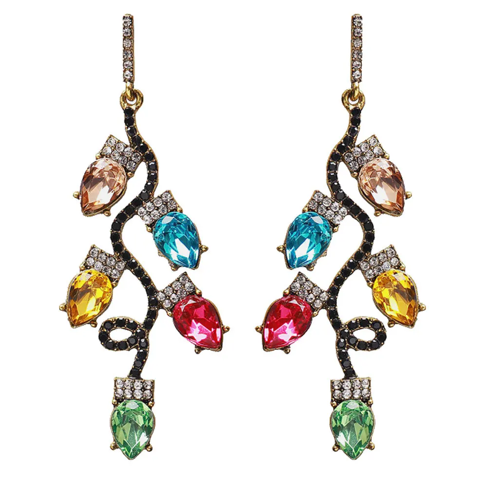 1Pair Stunning Rhinestone Inlaid Alloy Earbob Exaggerated Delicate Eardrop for Female Creative Cool Jewelry Gift Idea