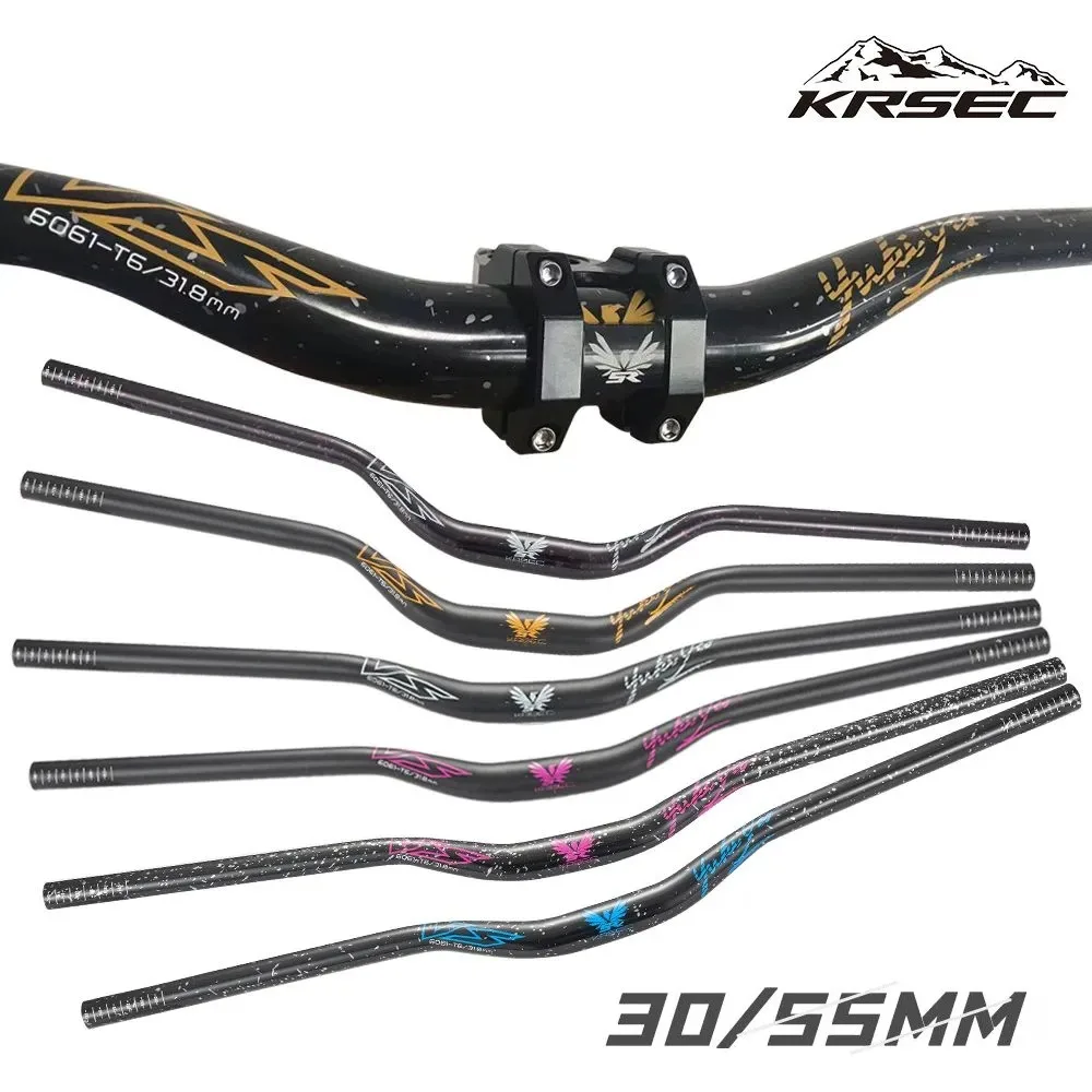 KRSEC 31.8mm Mountain Bike Handlebar Aluminum Alloy Bicycle Riser Handlebar 55mm Rise 780mm Length Handlebar with Light Surface