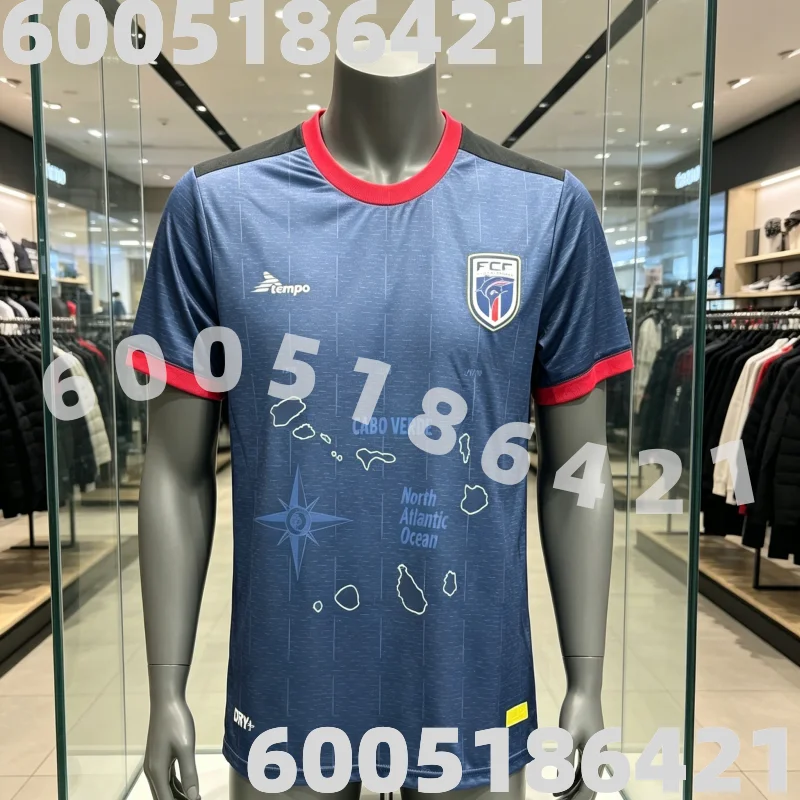 Camisetas de Fútbol Estilo Cabo Verde 2026, Mapa Azul, Patrocinador Tempo, CAF Copa Africana, para Hombres, Familiares y Niños