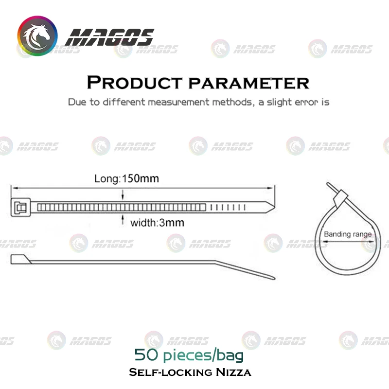 PC Power Supply Cable Managerment Nylon Cable Tie Kit Plastic Self-locking 50 pcs 3x150mm Fastening Ring Computer Components