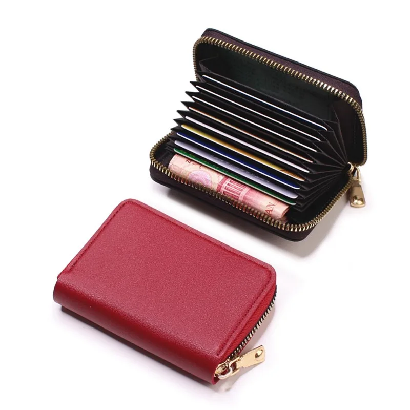 Compacte portemonnee van leer, creditcardhouder, reisportemonnee voor dames, 20 kaartsleuven, klein kaartetui met