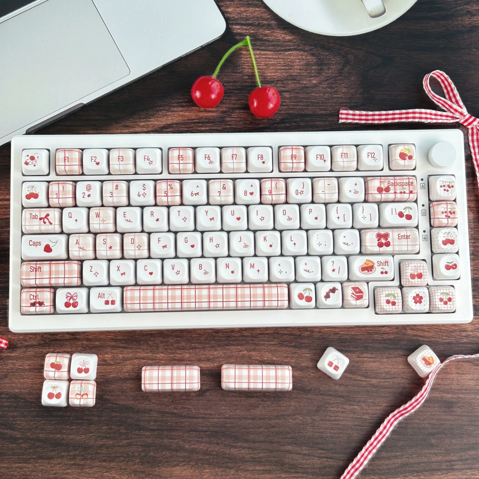 MAIMOOO Little Cherry Plaid Keycap Korean/Russian/Thai MOA Profile PBT Custom Red White Cute Keycaps for Mechanical Keyboard - view 6