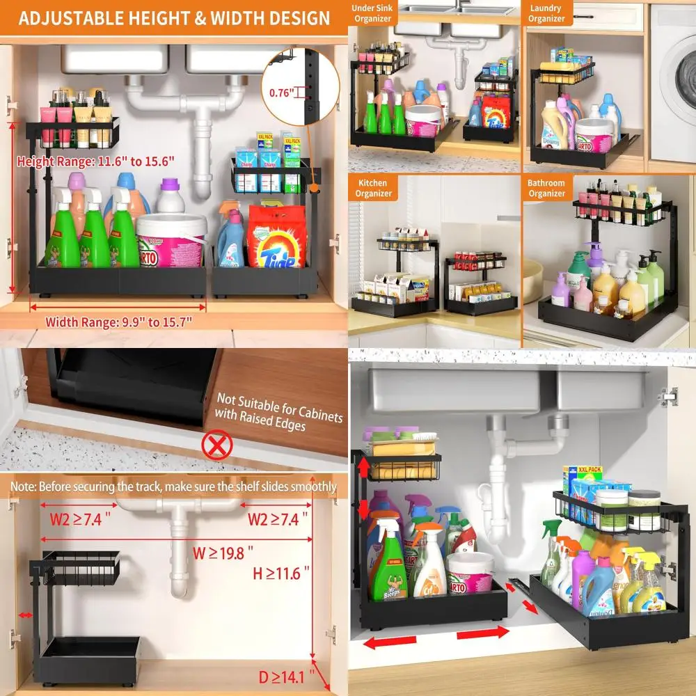 

Двухуровневые регулируемые органайзеры для раковины: расширяемые полки для хранения для кухни и ванной, 9,9–15,7 В x 11,6–15,6 Втч