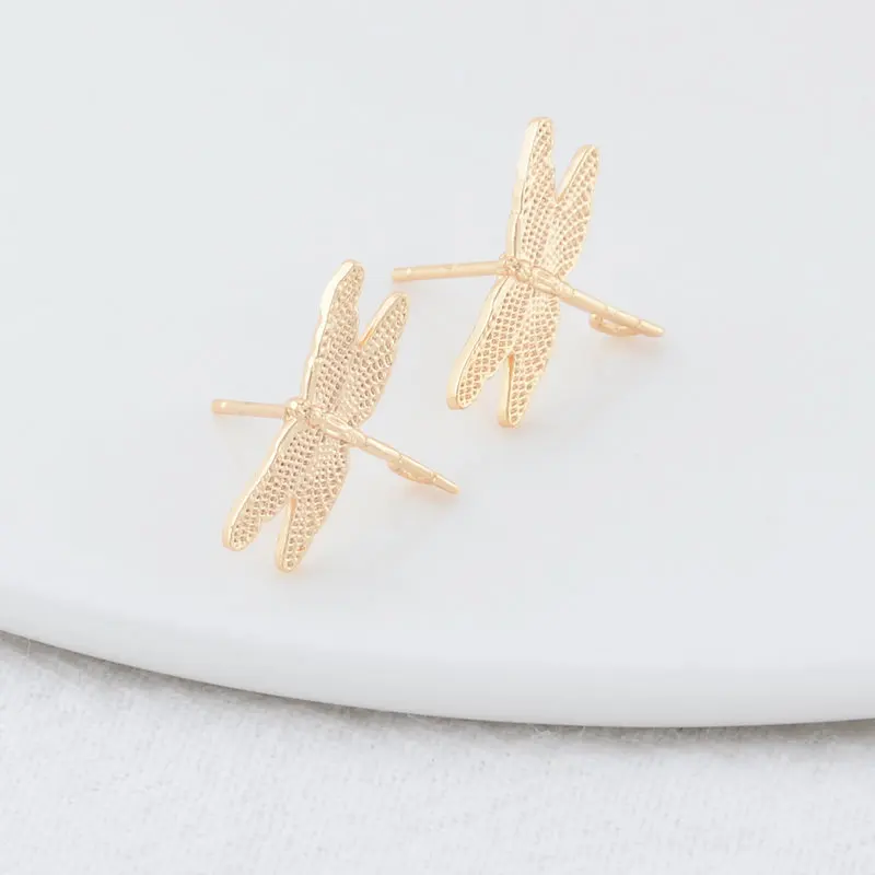 11.5*16MM 14K Gold Color Plated Brass Dragonfly Stud Earrings High Quality Diy DIY Jewelry Making Finding Accessories