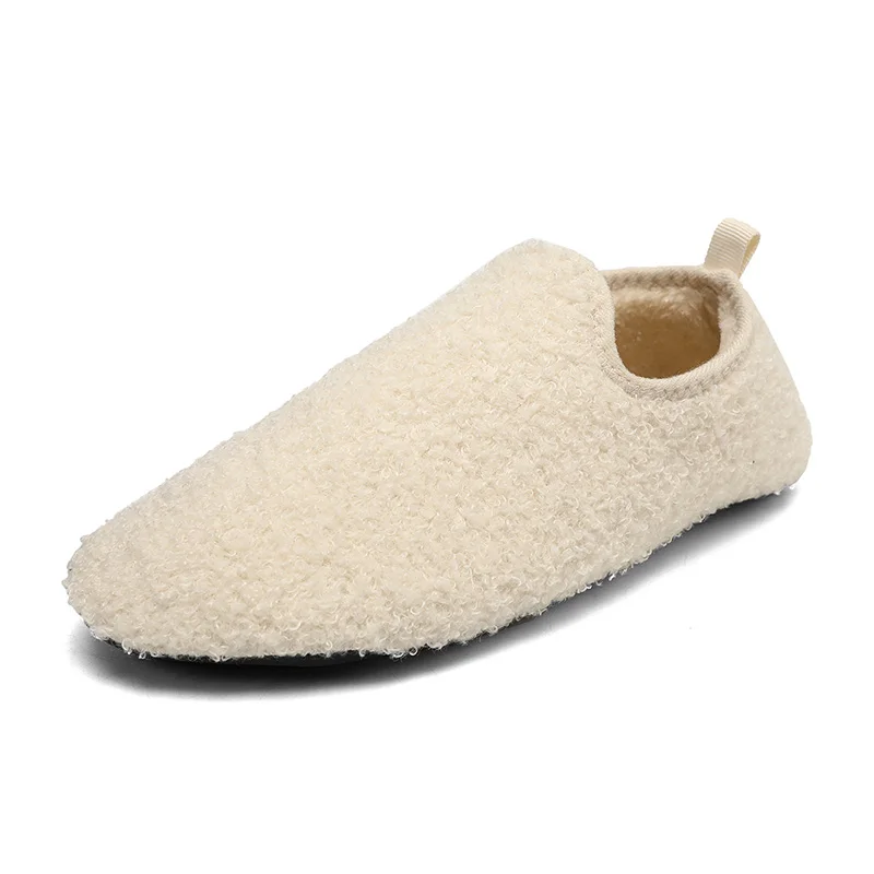 Thickened Plush Cotton Slippers Japanese Style Indoor Home Wooden Floor Soft Bottom Men Women Couples Anti-Slip Slip-On Shoes