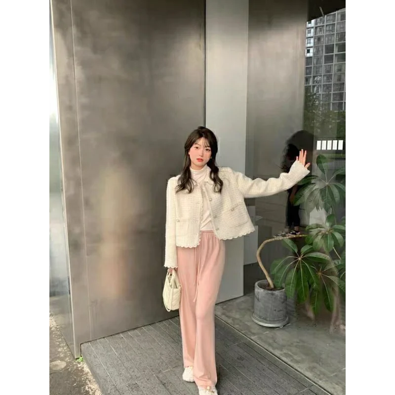 Abrigo corto con cuello de muñeca suave y manga larga con bolsillo y botones de Color liso, Top de estilo coreano para mujer