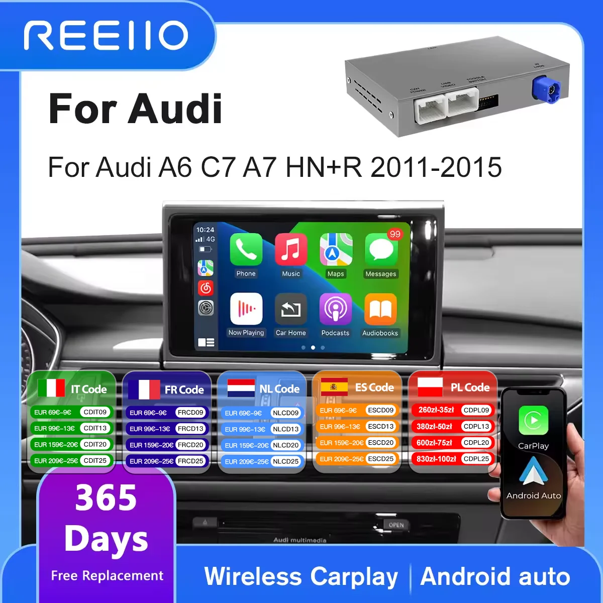 Bezprzewodowy moduł interfejsu CarPlay Android Auto do Audi A6 A7 C7 HN+R system 2011-2016 z Mirror Link Airplay Bluetooth Obsługuje kamerę
