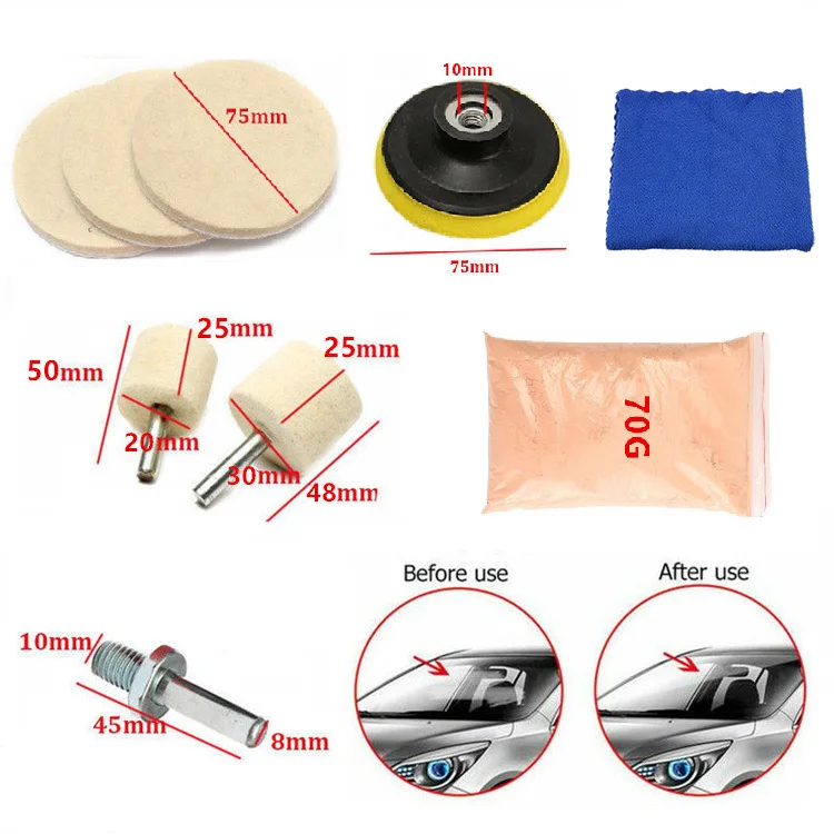 

9Pcs/Set OZ Cerium Oxide Powder Watch Glass Screen Windows Polishing Kit Cleaning Scratch Removal Polishing Backing Pad