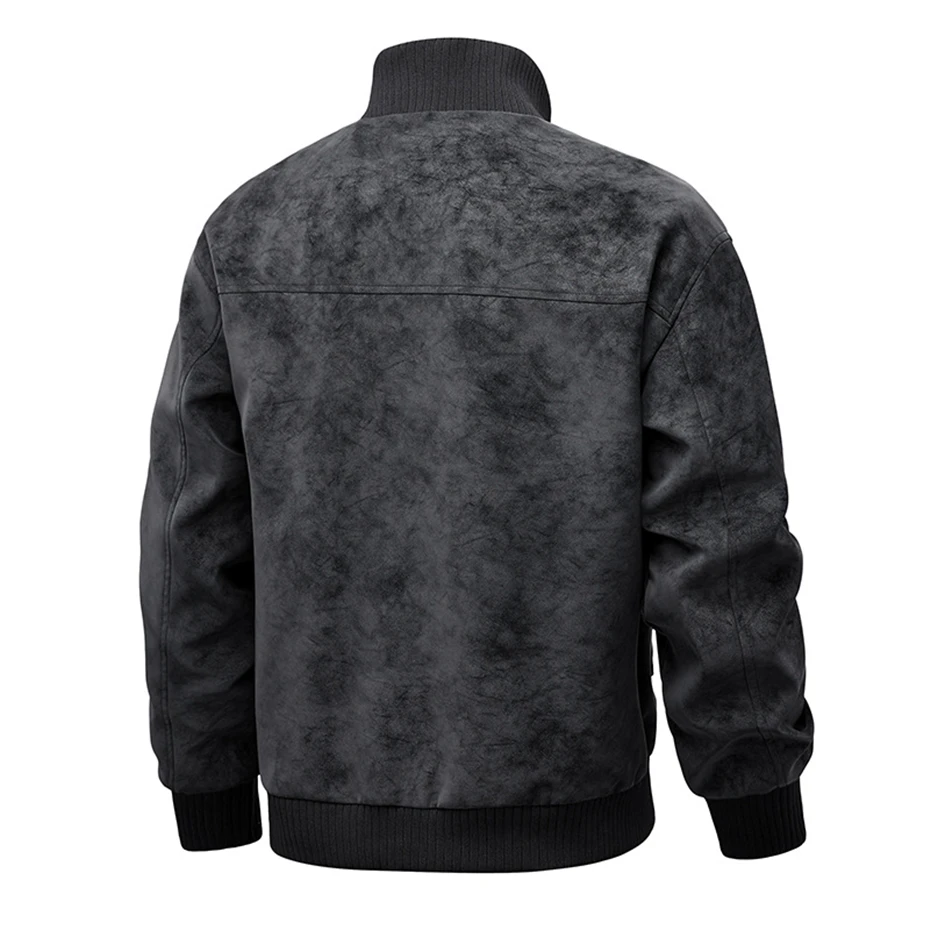 Vintage PU Jacket Men Spring Autumn Motorcycle Biker Stand Collar Jacket Coat Fashion Casual Cargo Jacket Male PU Coat Black