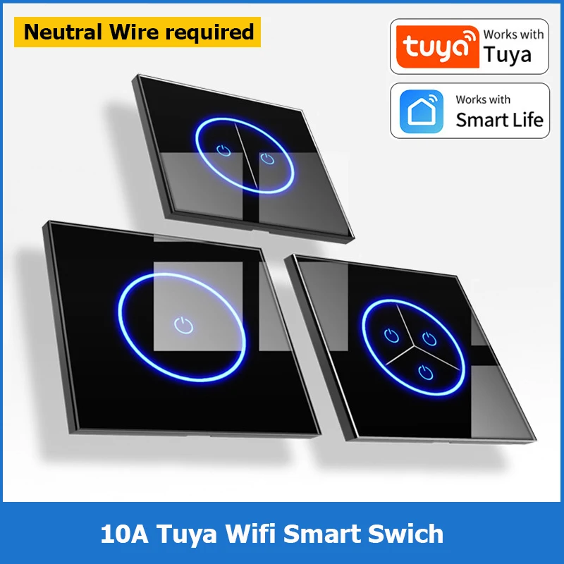 Tuya Wifi EU Smart Switches 1/2/3Gang Touch Light Switch Wall Glasses Panel Switch Smart Life APP Control for Alexa Google Home