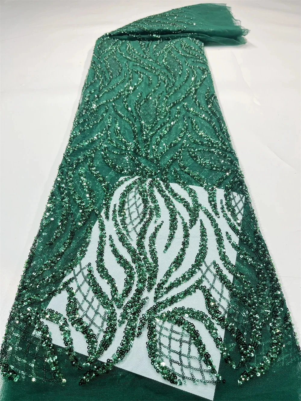 

African French Tulle Groom Beads Lace Fabric 5 Yards 2025 High Quality Nigerian Lace Fabric African Lace Fabric For Wedding