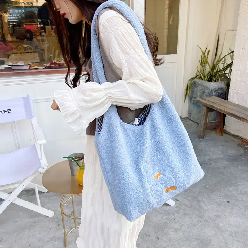 Youda Hot Women Tote Handbags Casual Large Capacity Ladies Plush Shoulder Bag Cute Little Bear Fashion Female Student Schoolbags