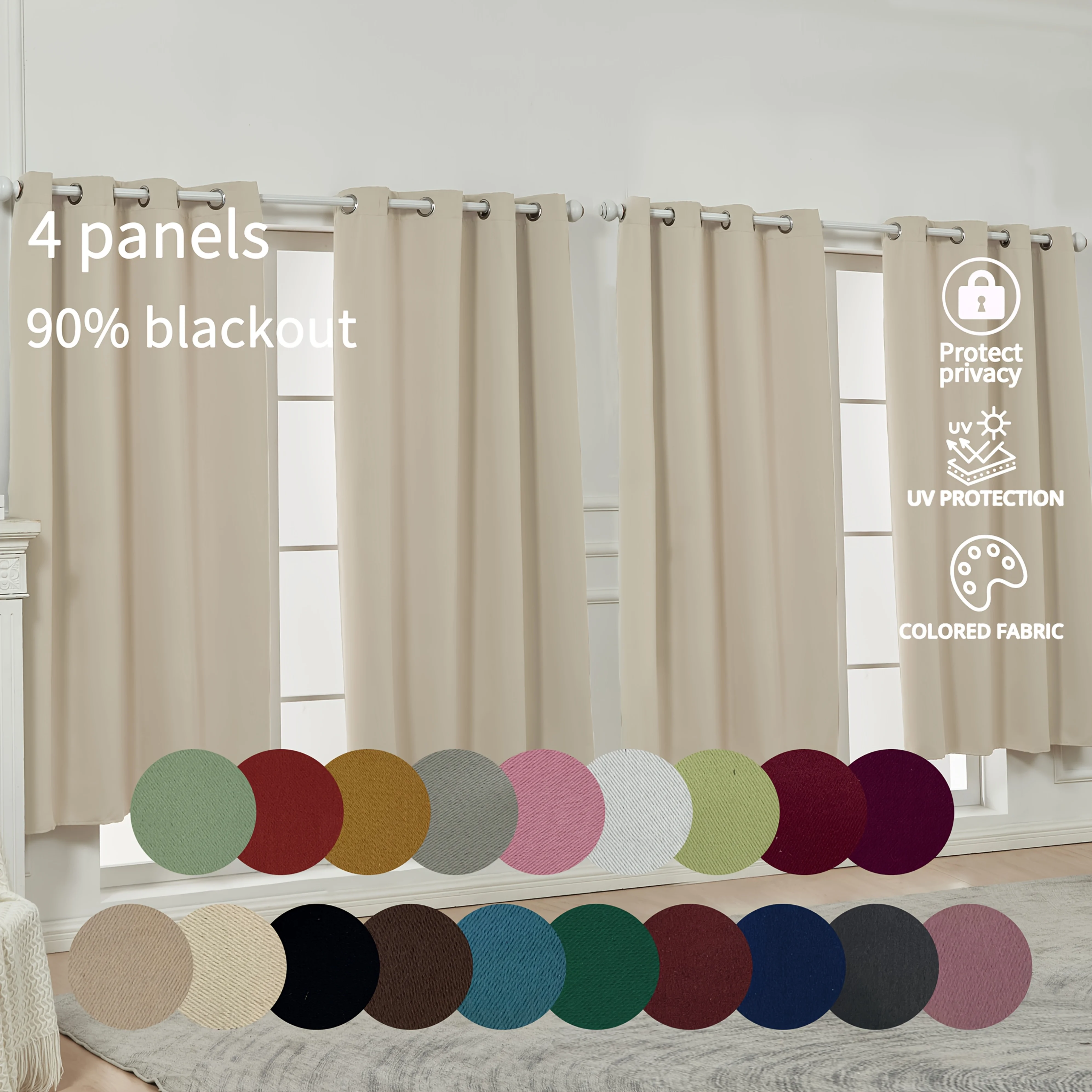 4Panel: Blackout Curtains (Eyelet), Solid Colors Available in Multiple Shades And Sizes, Suitable for Various Room Types, 90% Li