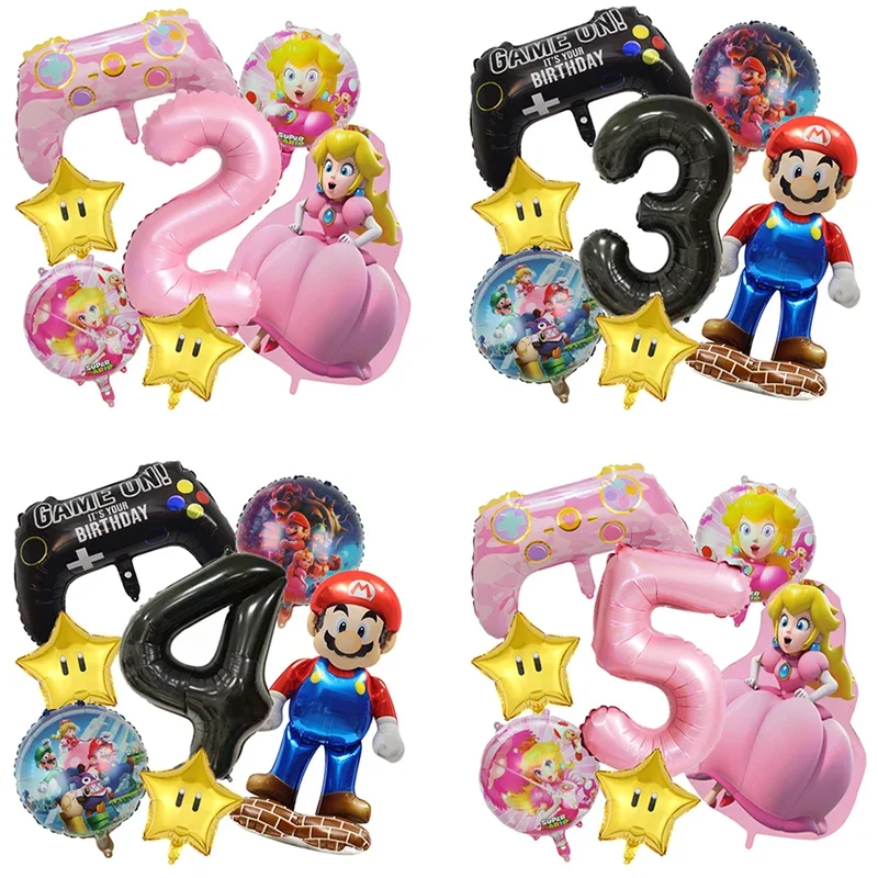 Princess Peach Cartoon Aluminum Foil Balloon 32 inch Number Balloon Set Mario Brothers Girl Birthday Party Balloon Decoration